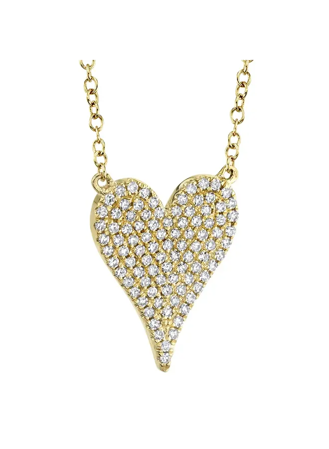 14K Yellow Gold and Diamond Pave Heart Necklace (.21ct/.55"L)