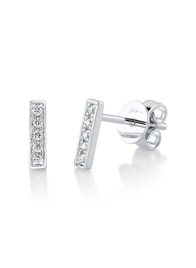 14K White Gold and Diamond Mini Bar Earrings (.08ct)