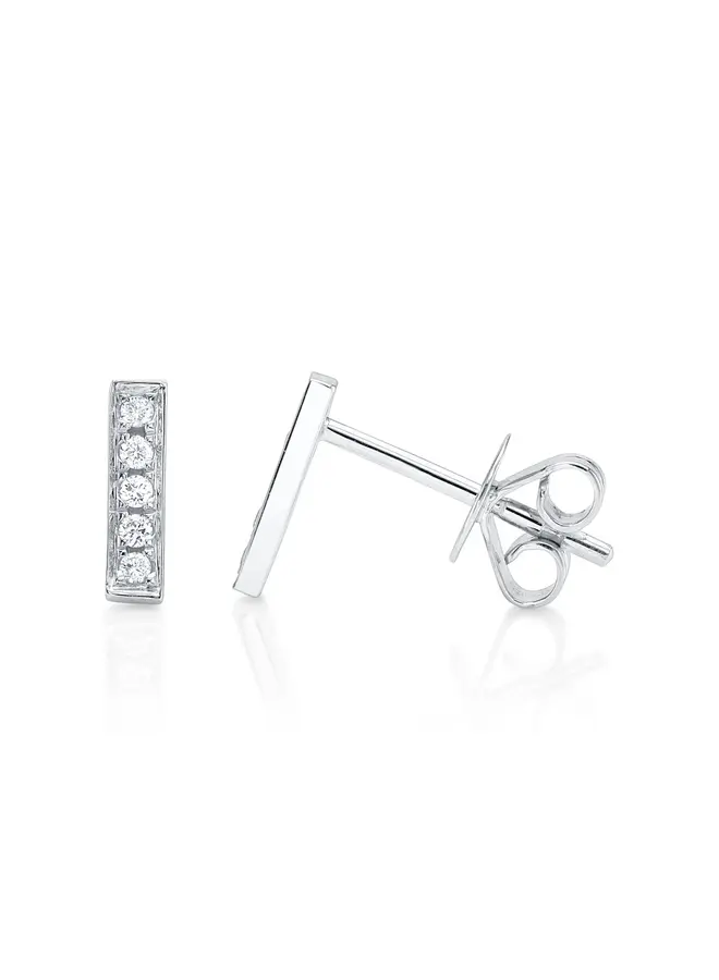 14K White Gold and Diamond Mini Bar Earrings (.08ct)
