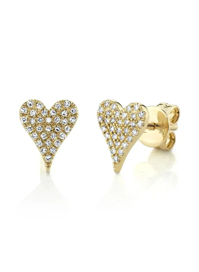14K Yellow Gold Diamond Pave Heart Stud (Large) - .14ct