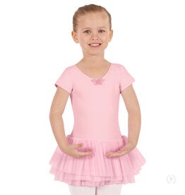 Eurotard Eurotard Girls Mesh Tutu Crystal Neck Short Sleeve Leotard - 33911