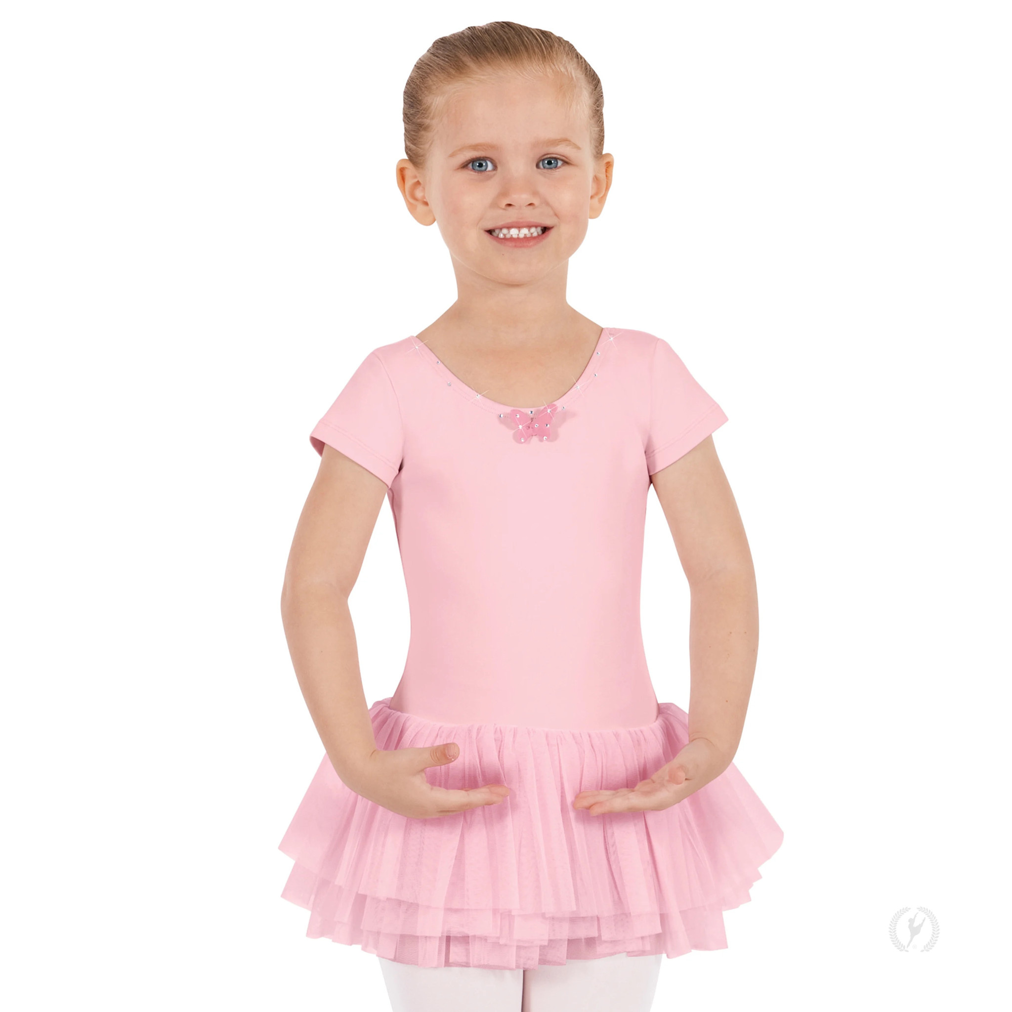 Eurotard Eurotard Girls Mesh Tutu Crystal Neck Short Sleeve Leotard - 33911