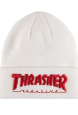 thrasher thrasher embroidered logo white red beanie