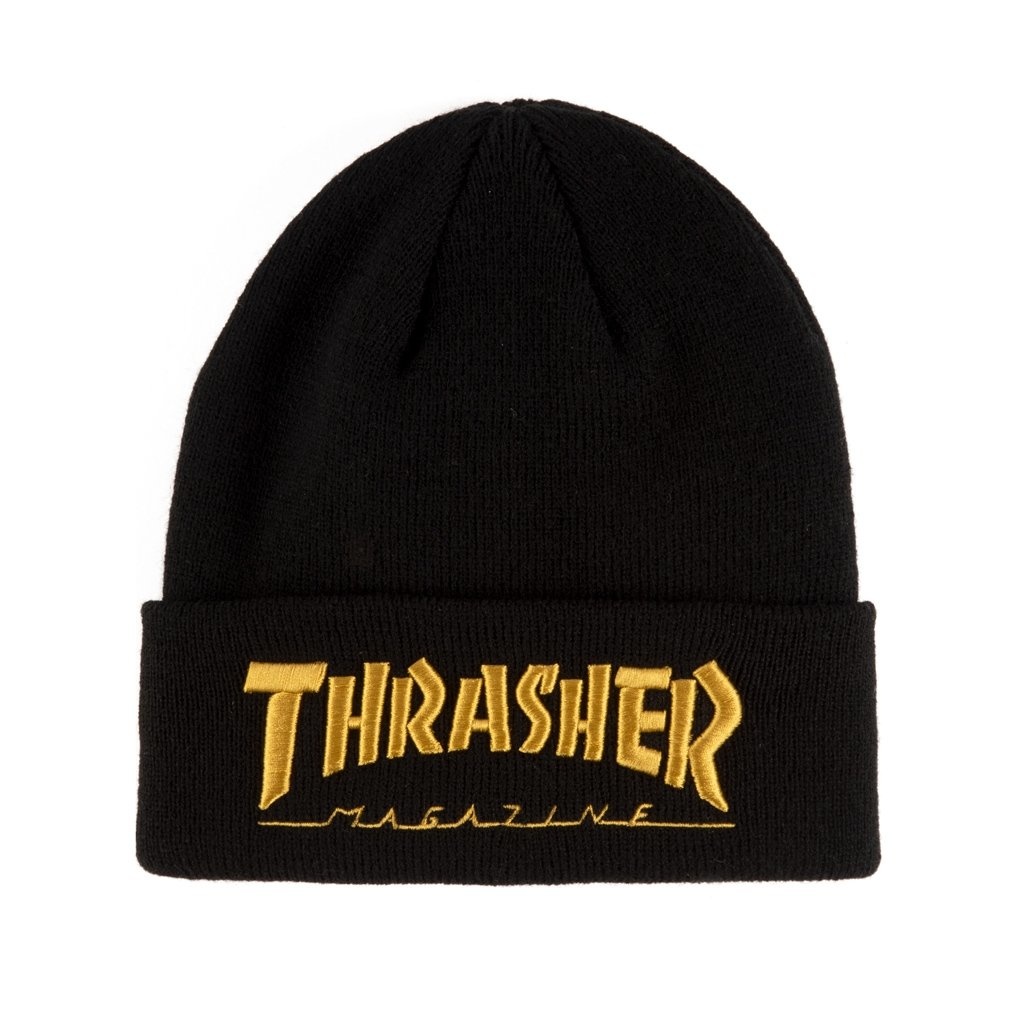 thrasher thrasher embroidered logo black gold beanie