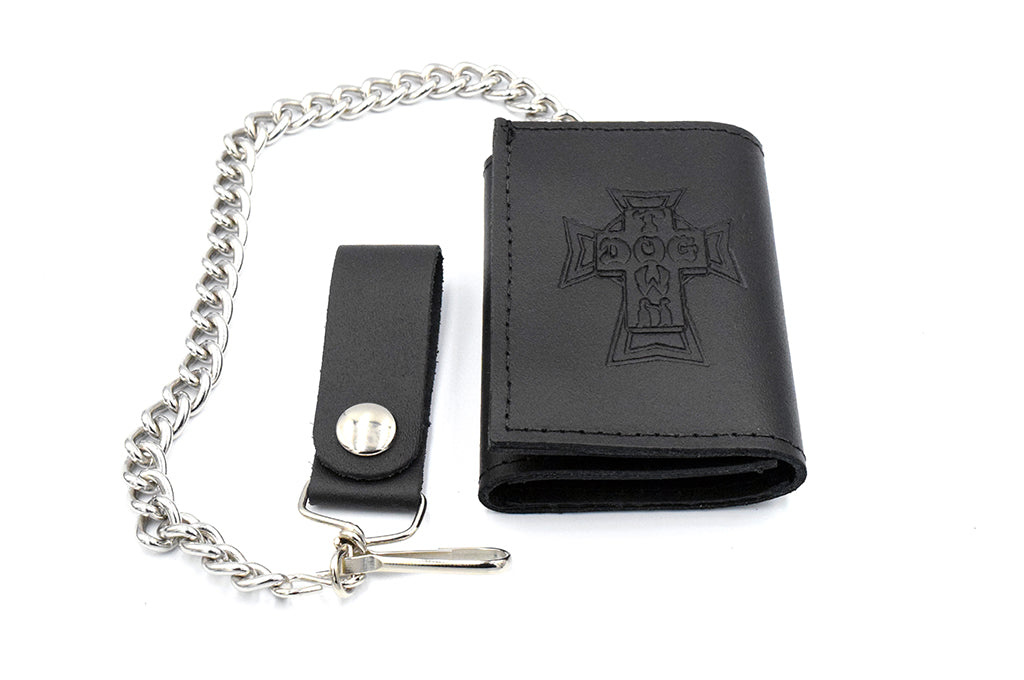 dogtown dogtown tri fold leather chain wallet