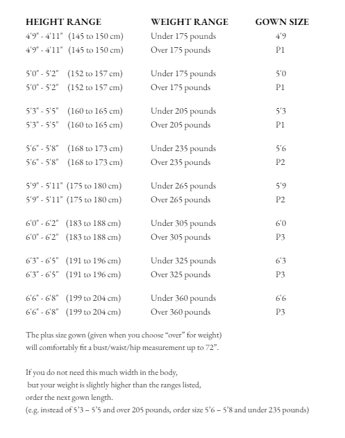 Graduation Regalia Sizing