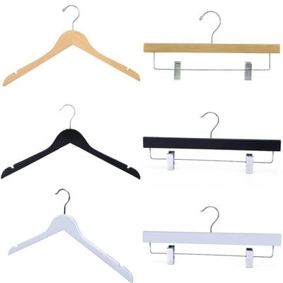 Facsco 12 Wood Hangers with Metal Clips, Clothes Hangers, Premium Coat