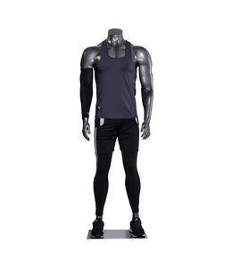 Male mannequin athletic, headless, glossy grey fiberglass