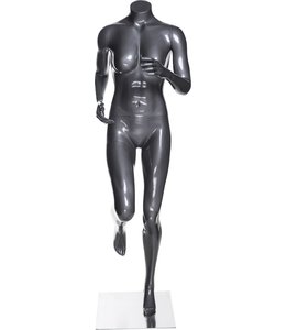 Female mannequin runner, headless, glossy grey fiberglass
