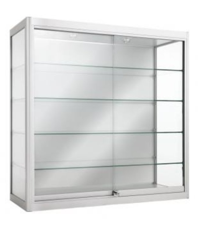 Aluminium glass lit wallmount display case 39" x 39" x 6"H