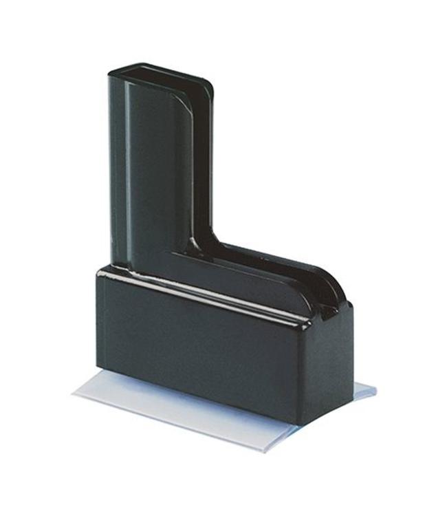 Moulded plastic base with adhesive