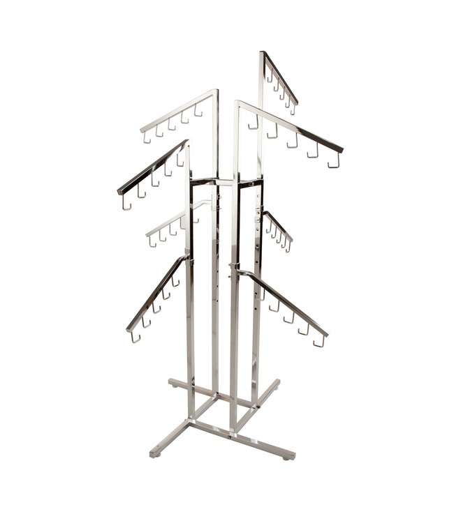 4 way handbag rack with 4 slant arms with 5 hooks and 4 twist on slant arms with 5 hooks