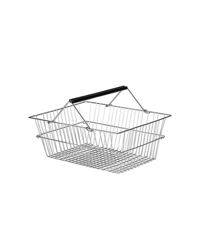 Double-handled chrome metal hand basket - 30 liters - 18 ¾ x 14 ¼ x 7 ¼ in