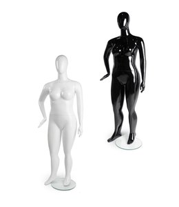 Adult Plus Size female mannequin - Shiny Black or white,  glass base