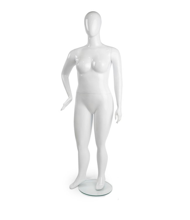 Mannequin femme taille forte noir ou blanc lustré, base ronde en verre