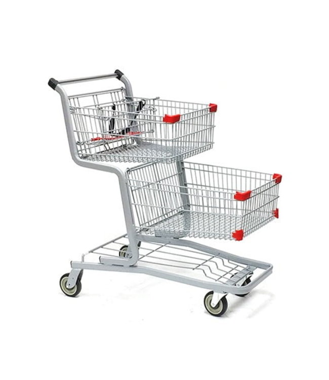 Large grey shopping cart - 2 basket - (42 ½ x 24 x 43 ¾ po.)