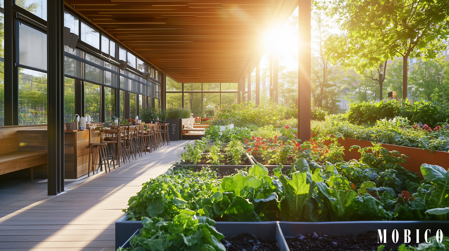 Terrasse de restaurant avec un espace jardin