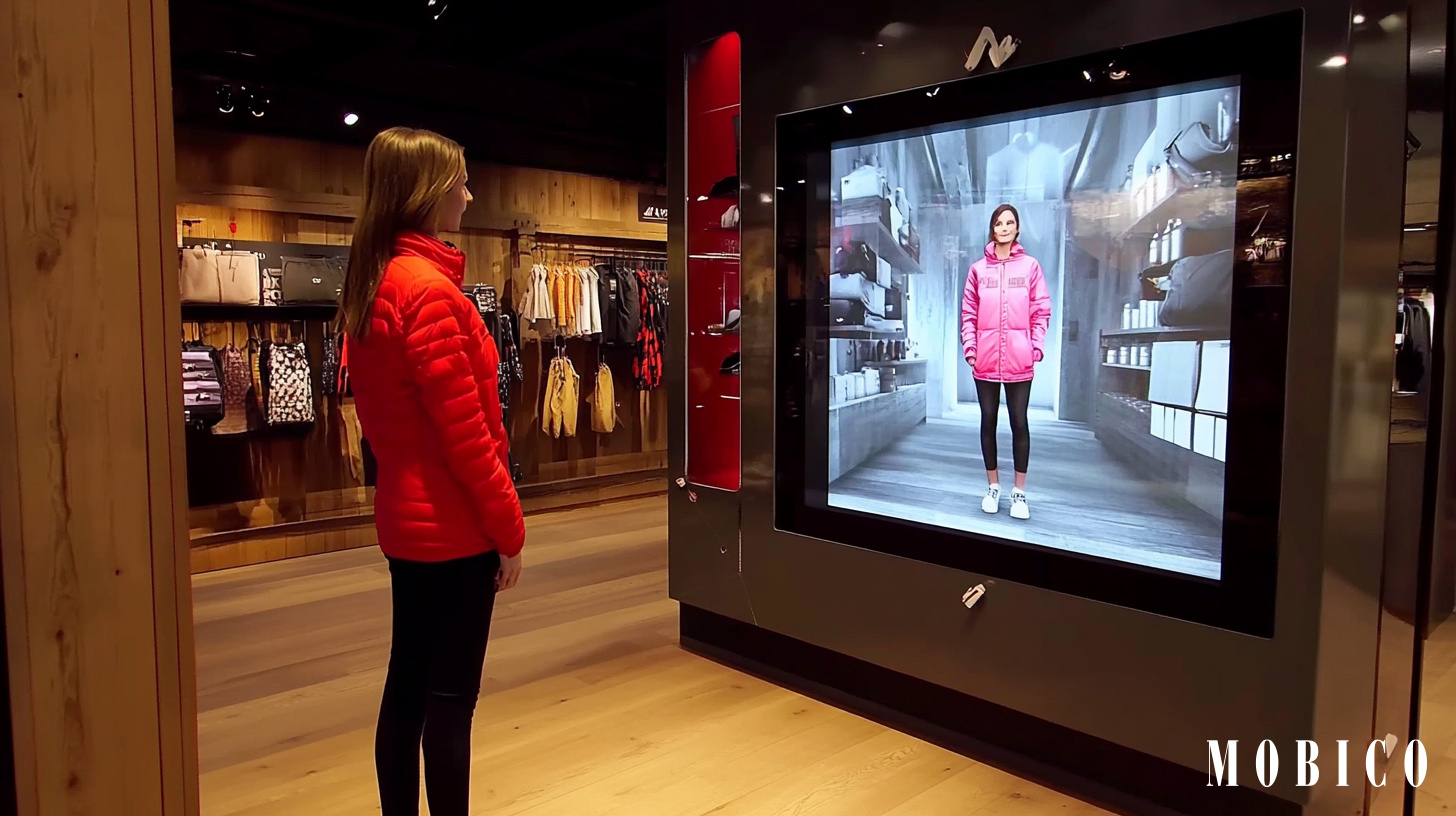 Boutique de vêtement avec miroir intelligent qui offre des options de couleurs aux clients