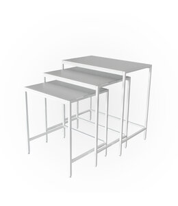 Set of 3 nesting tables in white steel and melamine.