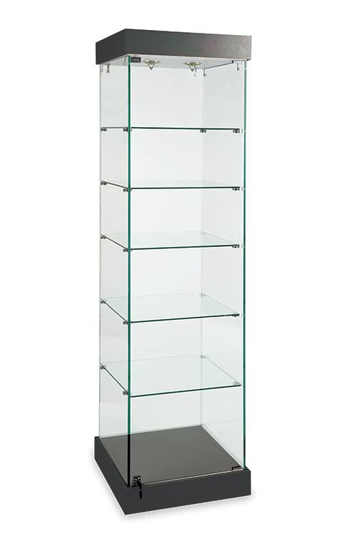 Glass tower display case 76 H frameless 1020 Mobico Mobico inc