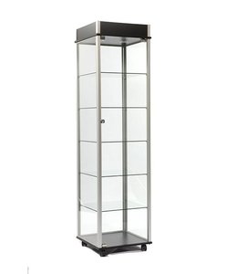 Glass Display Case - Glass Display Cabinet with Lights & Storage Black -  ABWC-500B