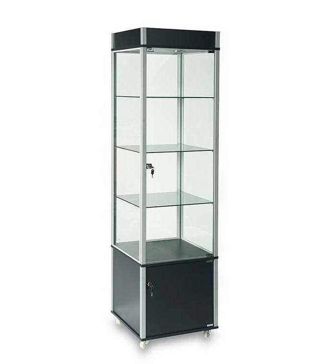 Glass tower display case 76"H with storage