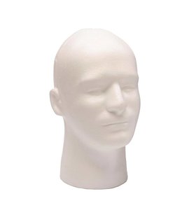 Male’s head with neck, 12''H white styrofoam