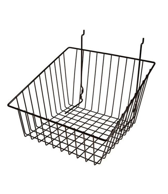 Basket for slatwall, pegboard or grid, slanted side 12''x12''x 8''H black or white