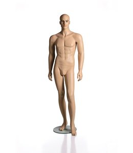 Male mannequin with face, without hair, fiberglass, fleshtone