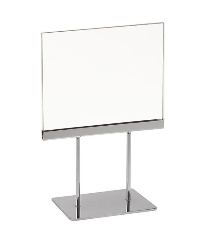 Horizontal sign holder on chrome base 7” x 5.5” H