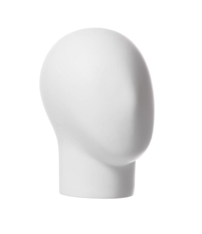 Male's abstract head with neck 10.5"H, matte white fiberglass