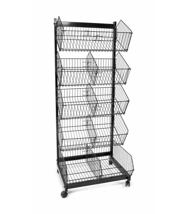 5 levels baskets on wheels  23"x18"x57.5"H, black or white