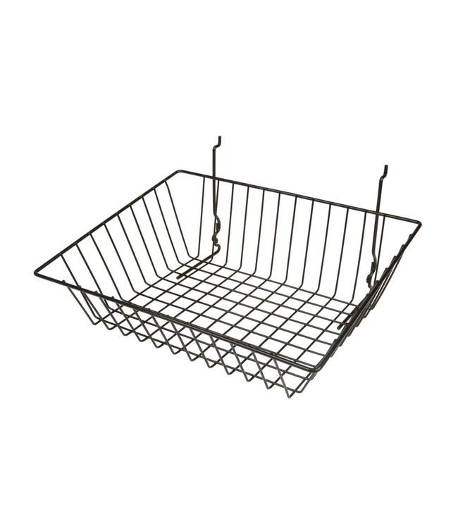 Basket slanted sides 15" x 12" x 5"H black or white for pegboard or slatwall