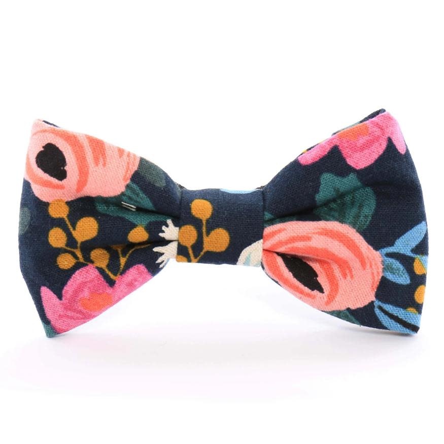 The Foggy Dog Rosa Floral Bow Tie, Navy - Feed Pet Purveyor