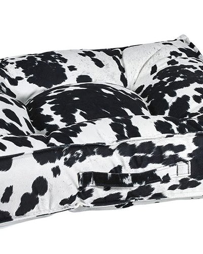 Bowsers COW PRINT MicroVelvet Tufted Square Piazza Dog Bed — Pick Size/Color