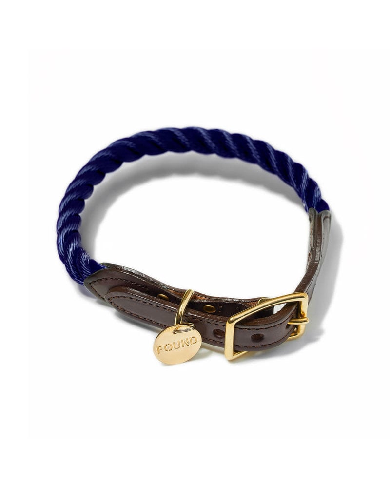 Found My Animal Rope & Leather Collar, Navy