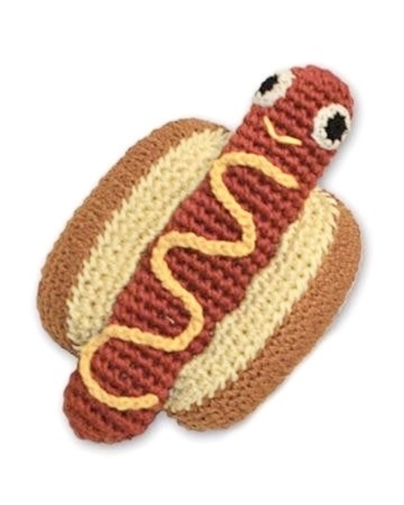 Pet Flys Crochet Knit Knack Hot Dog Toy
