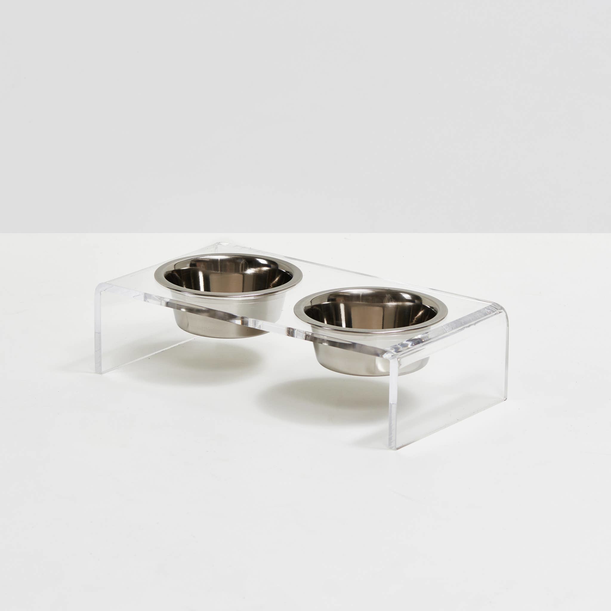 Clear Double Dog Bowl Feeder with Glass Bowls