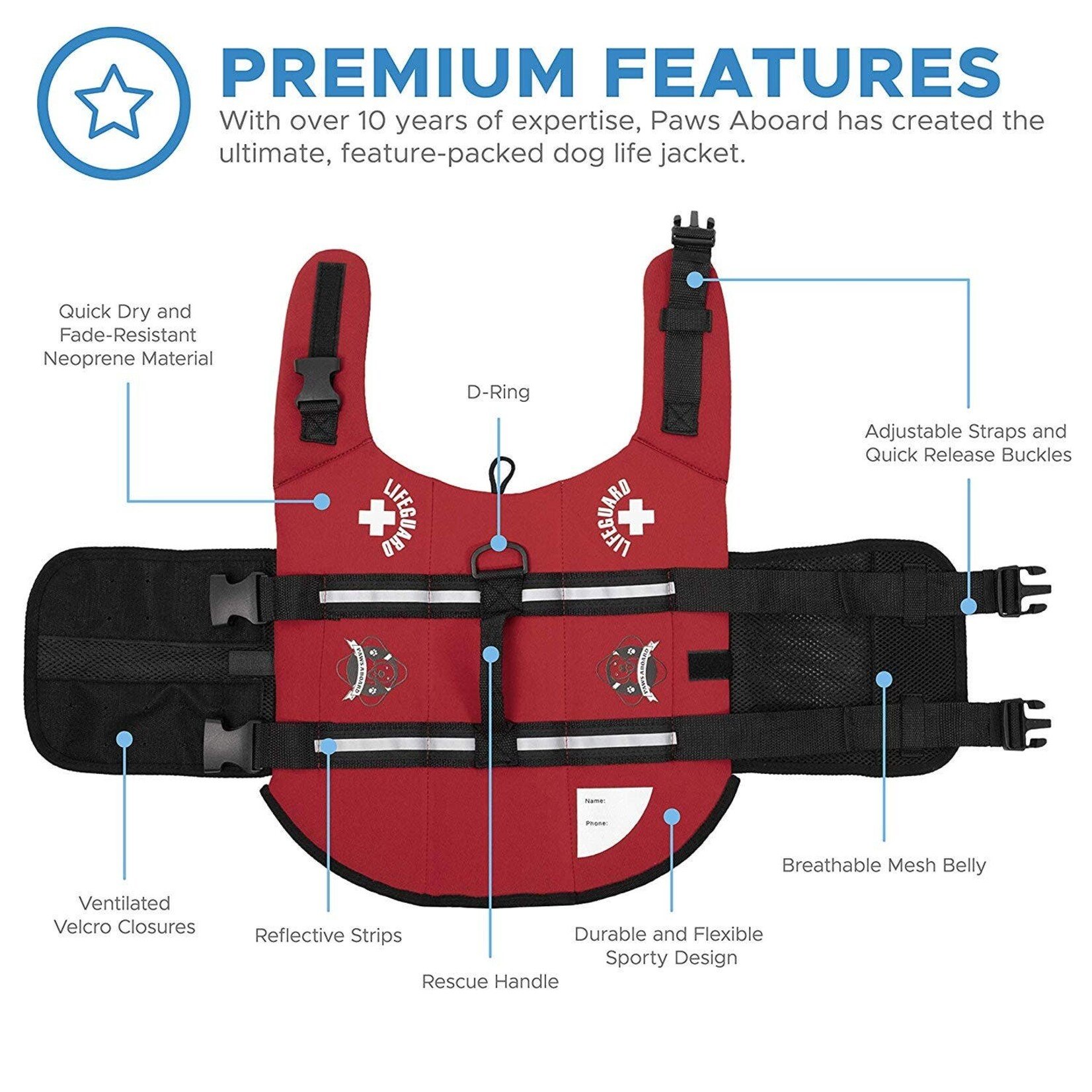 Paws Aboard Paws Aboard Red Neoprene Pet Life Vest