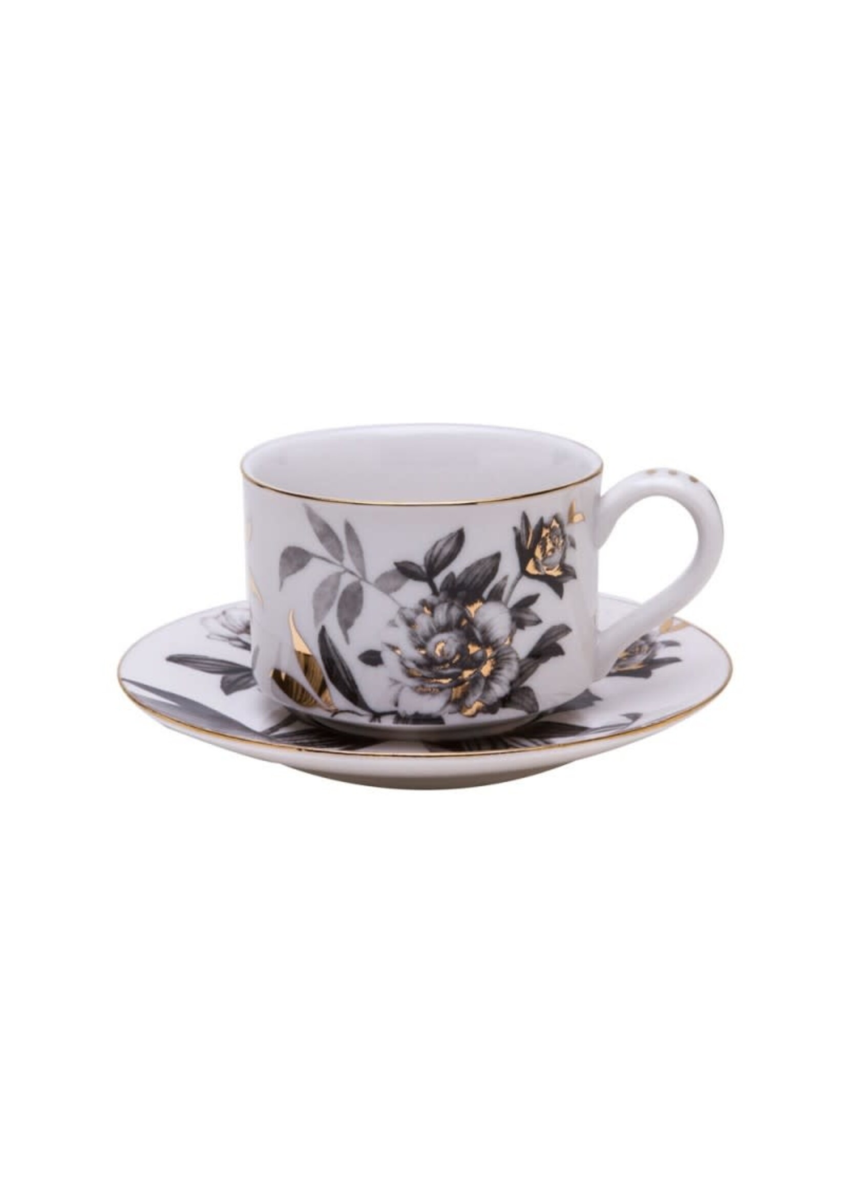 Black Gold Peony coffee Cups and Saucers