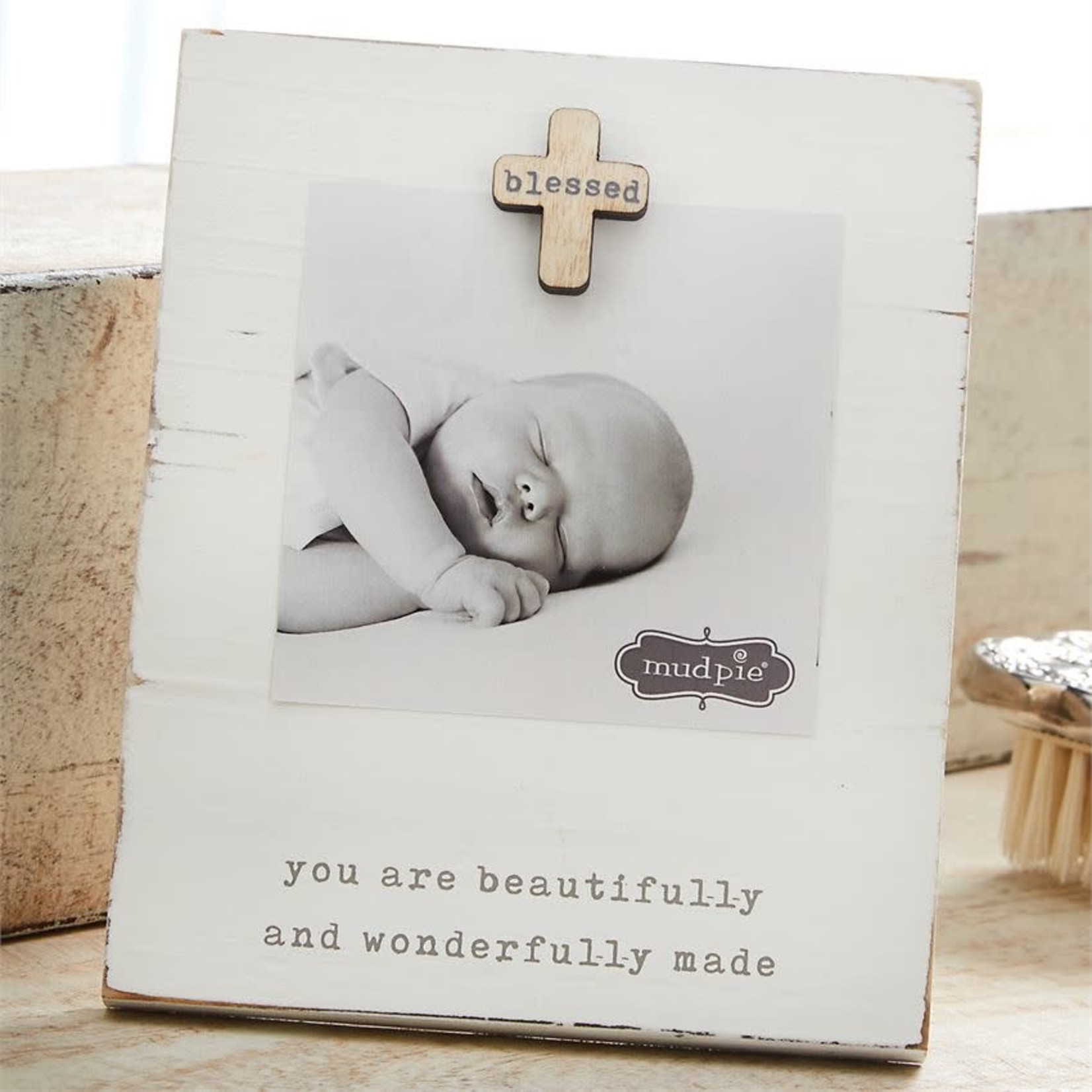 MudPie Blessed Baby Magnet Wood Frame