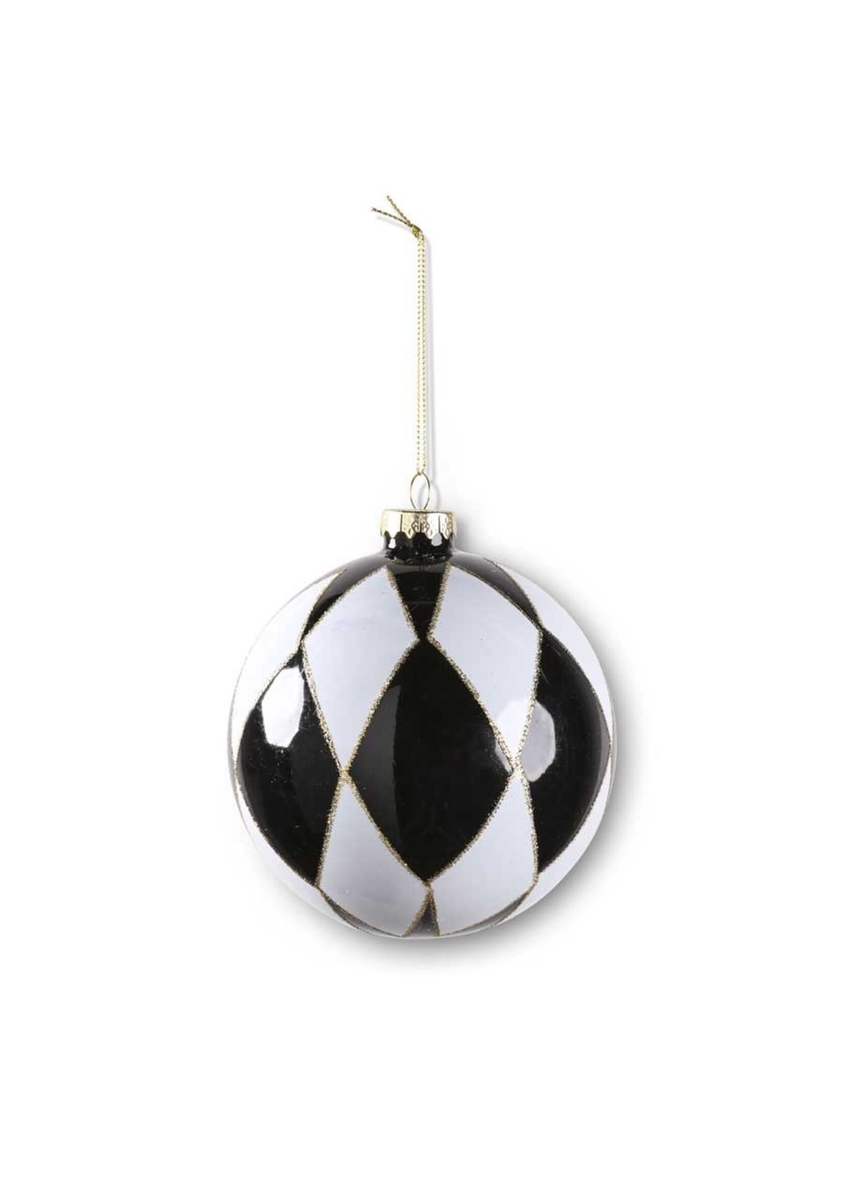 4.5 inch Round Black and White Harlequin Ornament