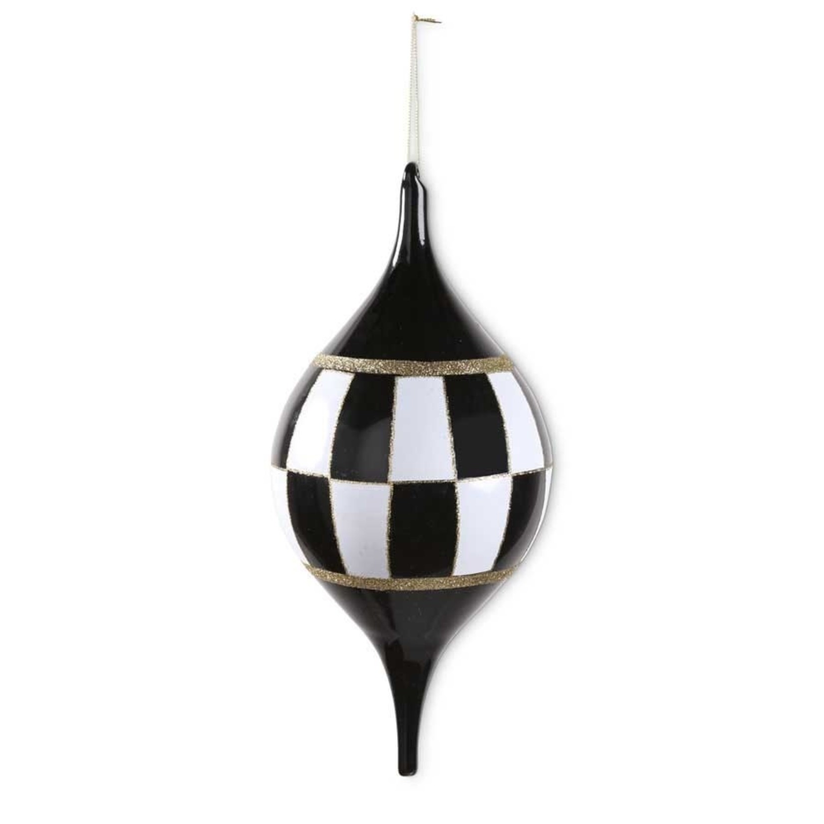 13 Inch Glass Black and White Checkered Teardrop Ornament