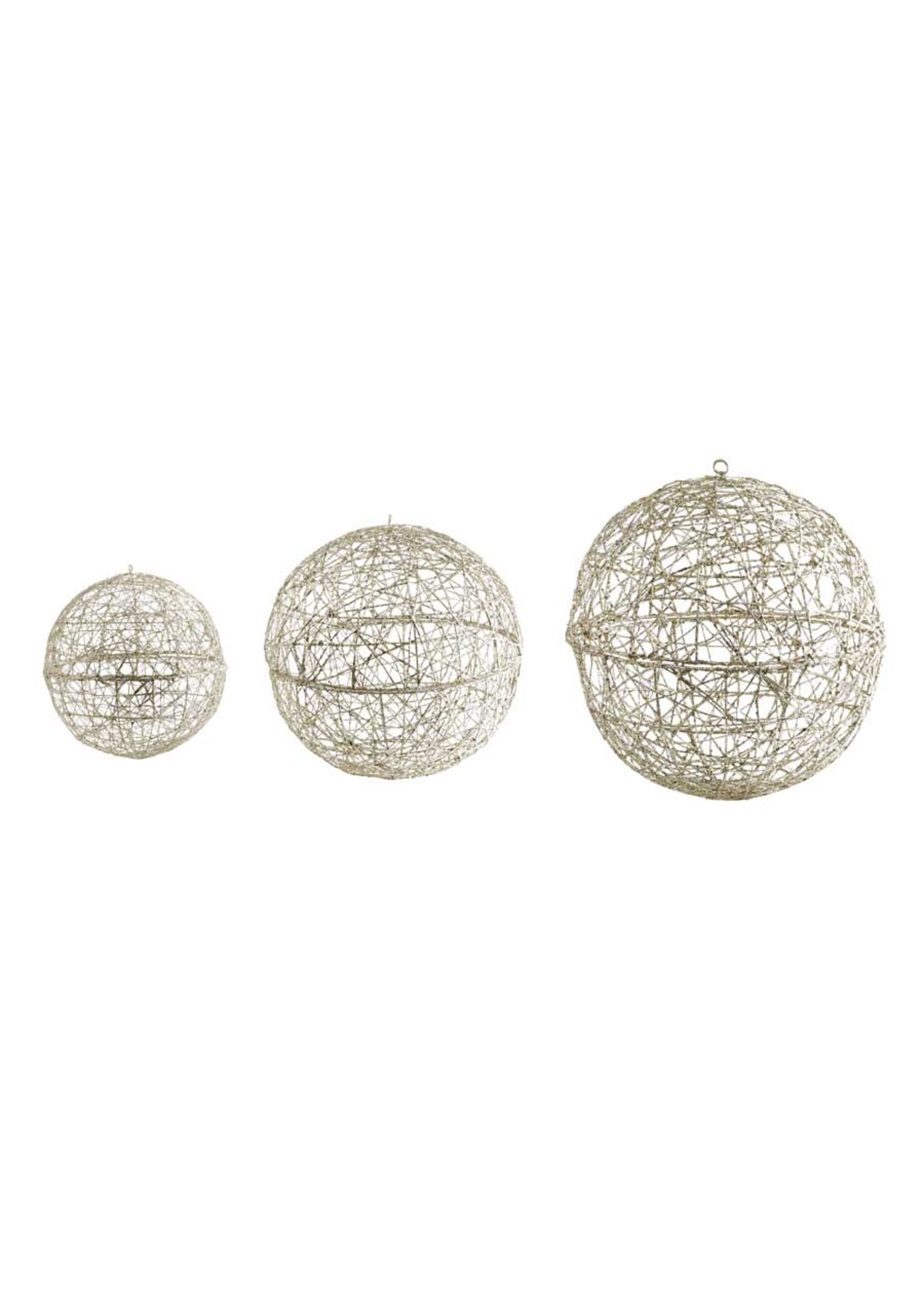 Set of 3 Small Champagne Glitter Hanging Wire Balls