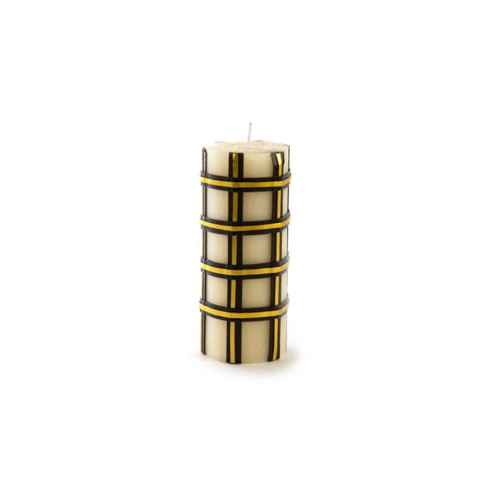 MacKenzie Childs Tartan Pillar Candle - 6" - Black and Gold