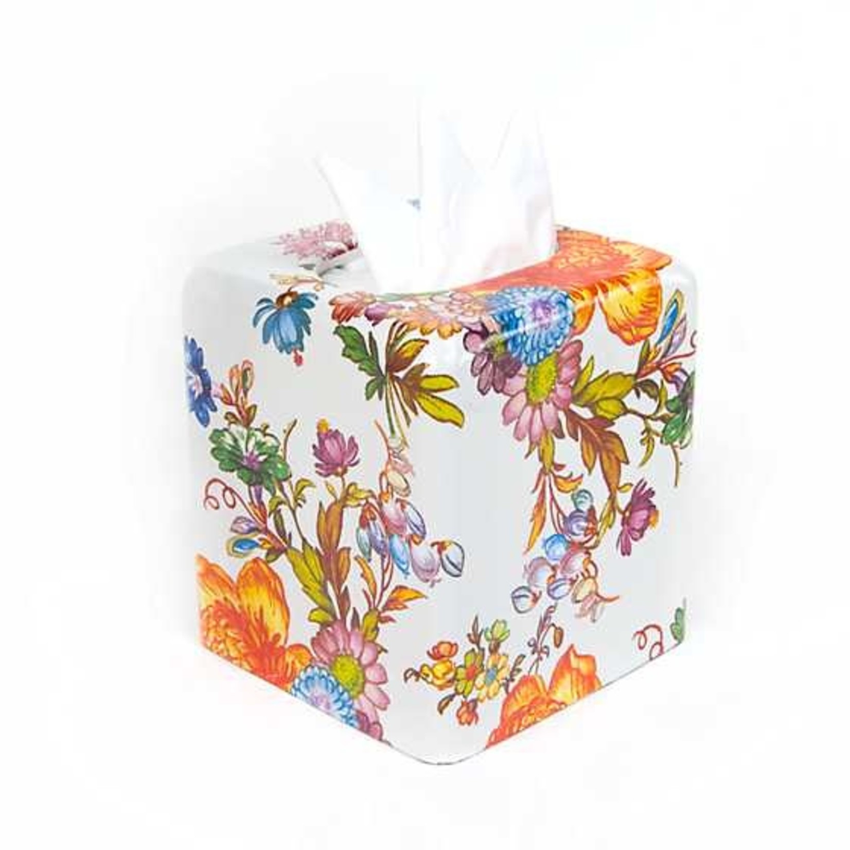 MacKenzie Childs flower market boutique tissue box cover - white