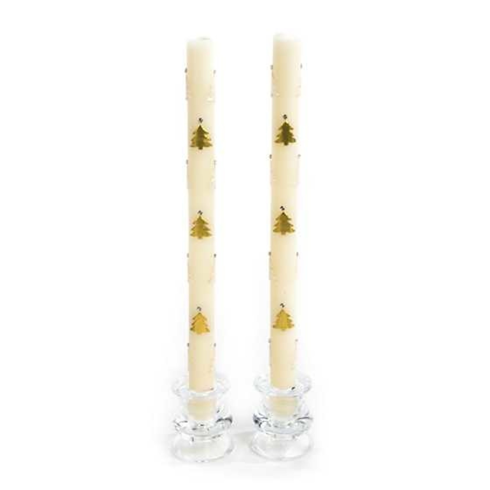 MacKenzie Childs Christmas Tree Dinner Candles - Gold & Pearl - Set of 2