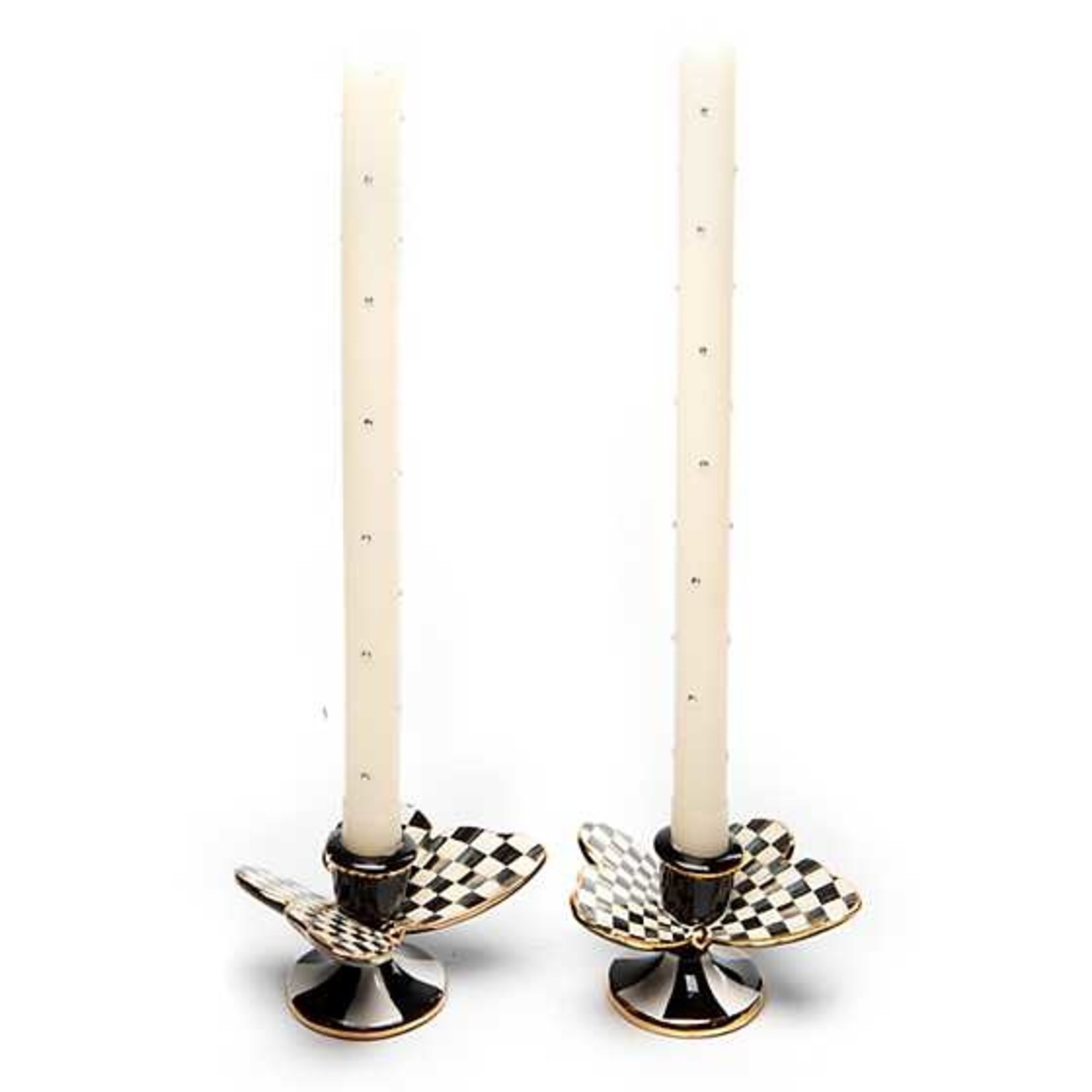 MacKenzie Childs Courtly Check Butterfly Candle Holders - Set of 2