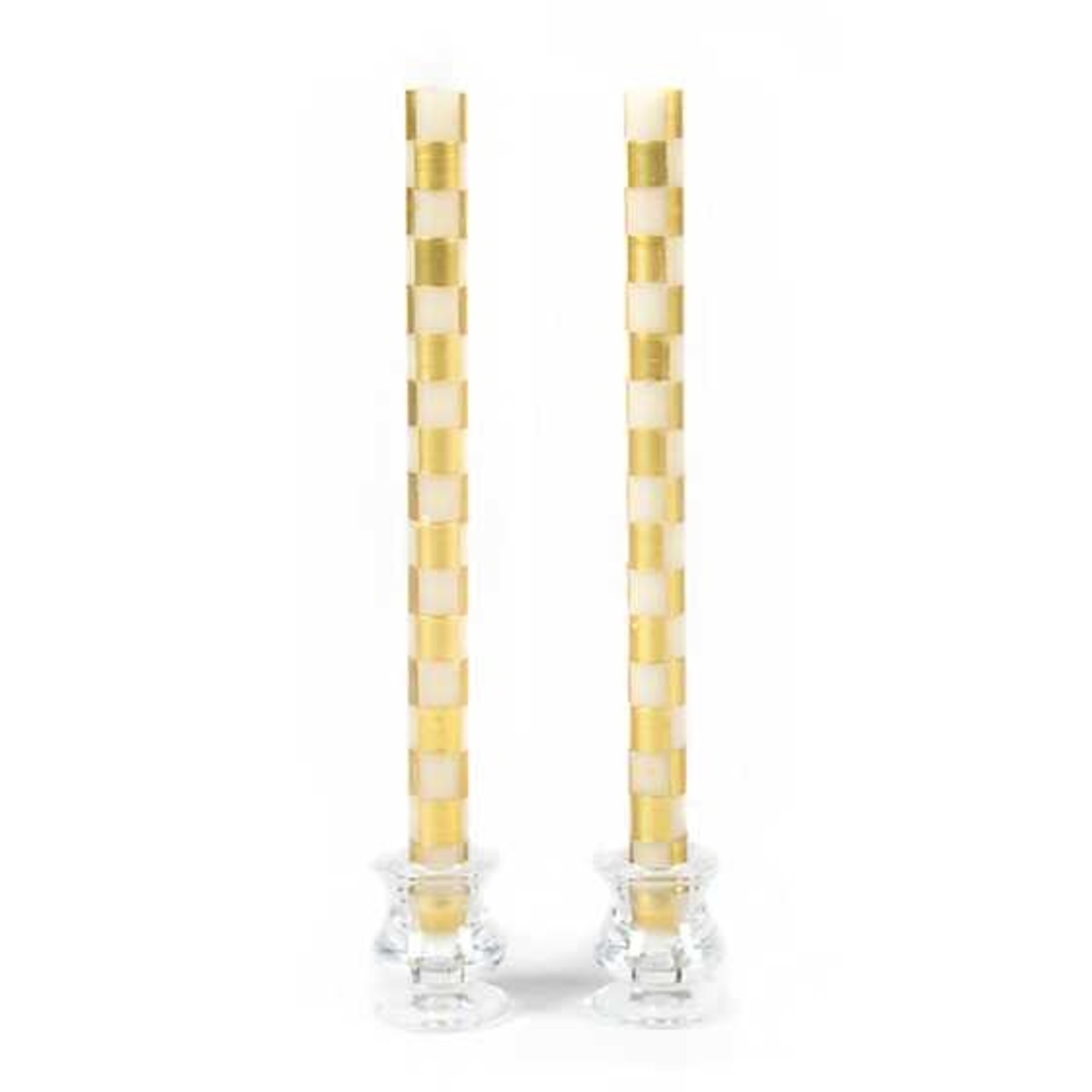 MacKenzie Childs Check Dinner Candles - Gold & Ivory - Set of 2