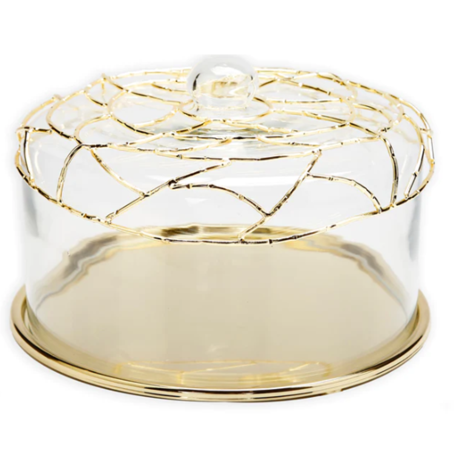Dome Cake Plate with Gold Mesh Design